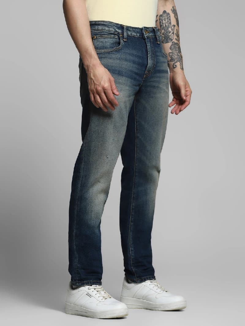 Men's Blue Casual Slim Fit Solid Jeans