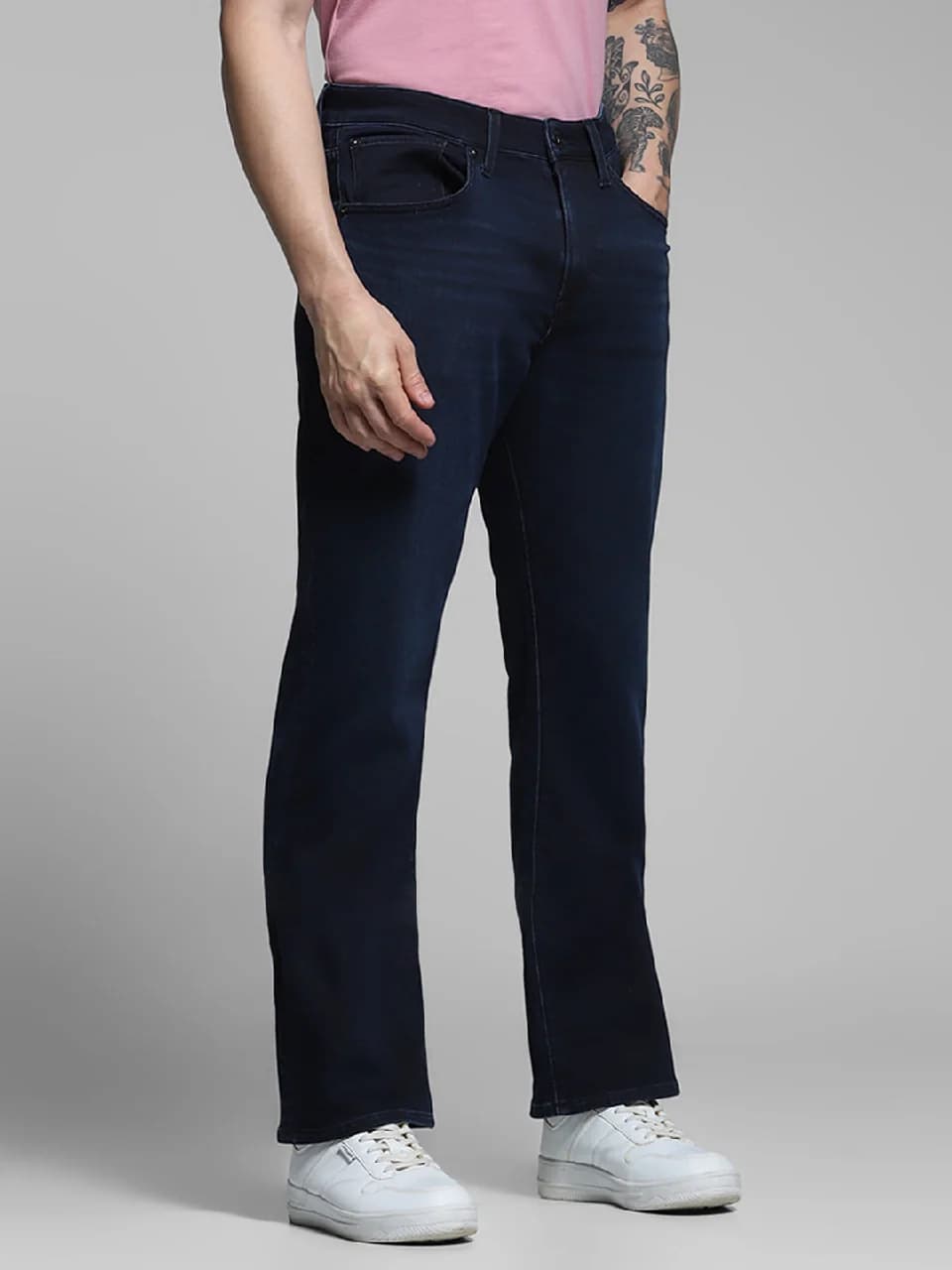 Men's Blue Casual Bootcut Solid Jeans
