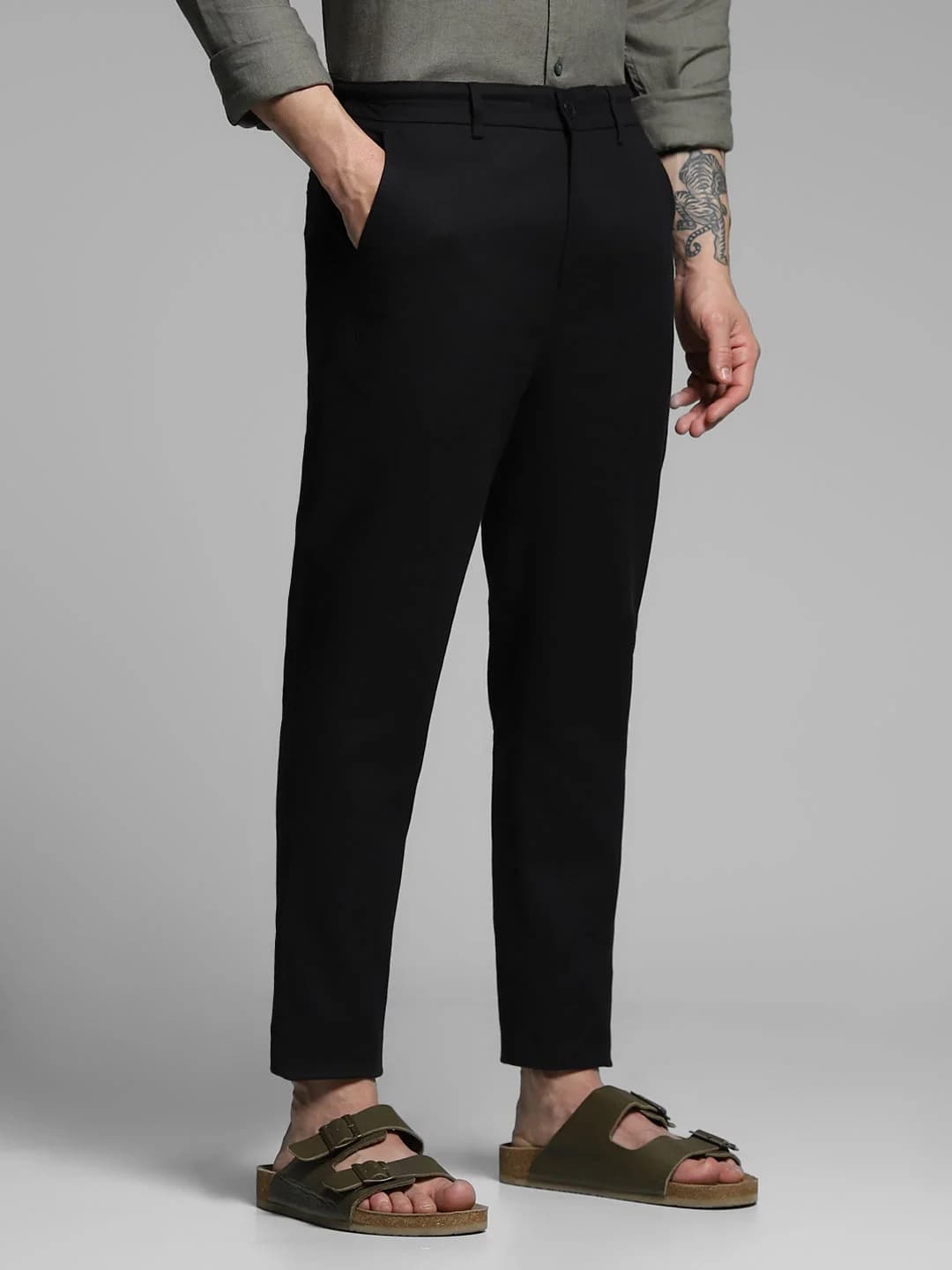 Men's Black Work Slim Fit Solid Chinos