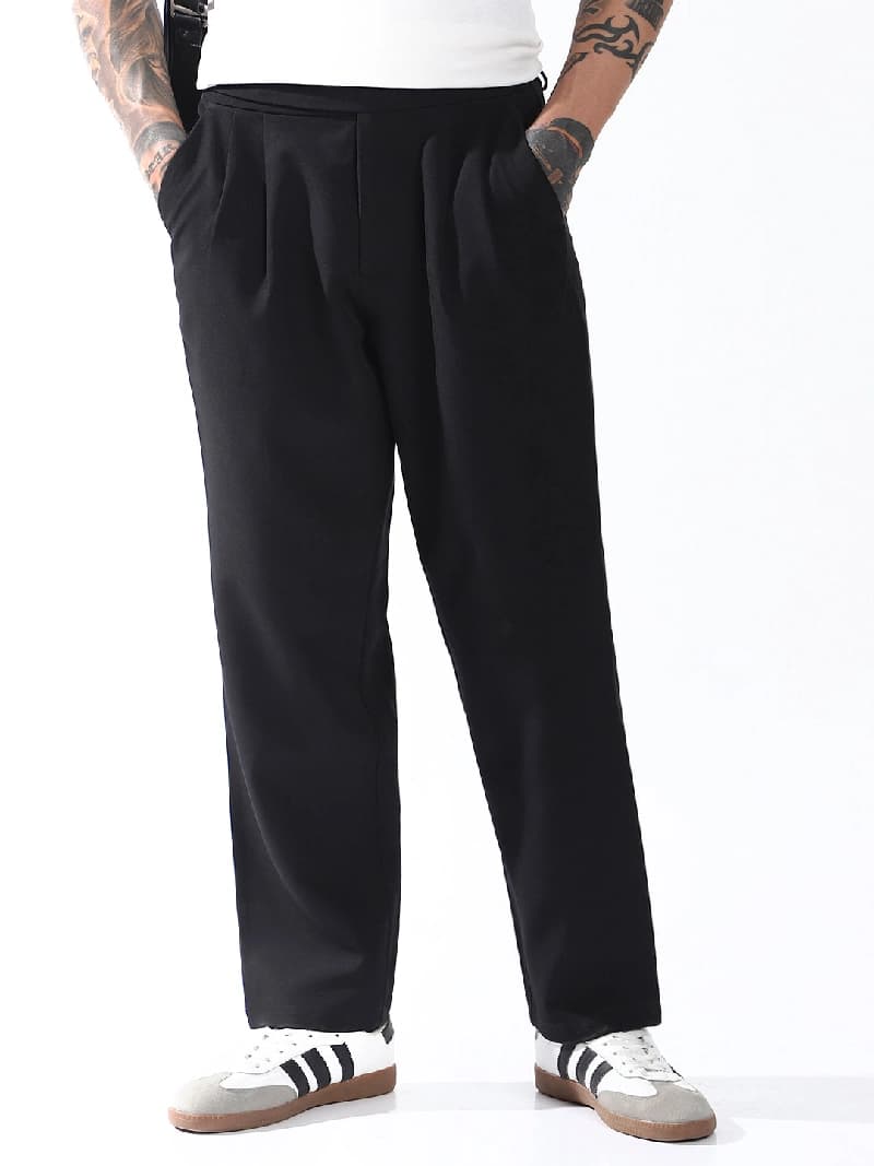 Men's Polyester Spandex Black Trousers