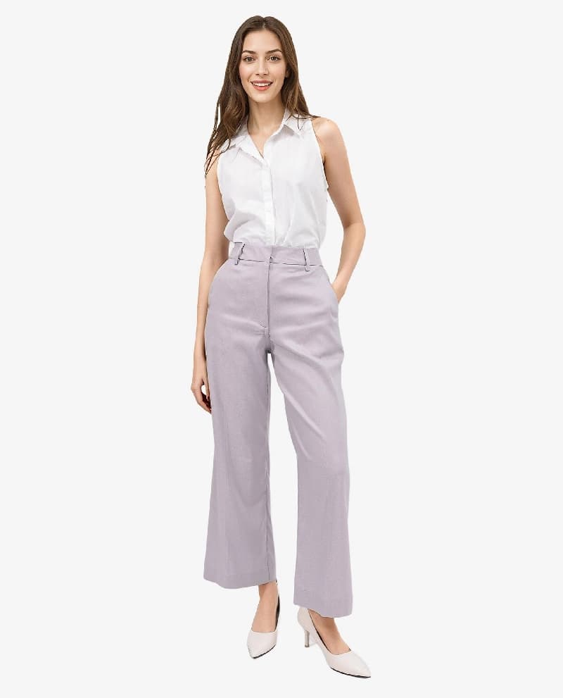 Women's Purple Casual Solid Straight Fit Trouser