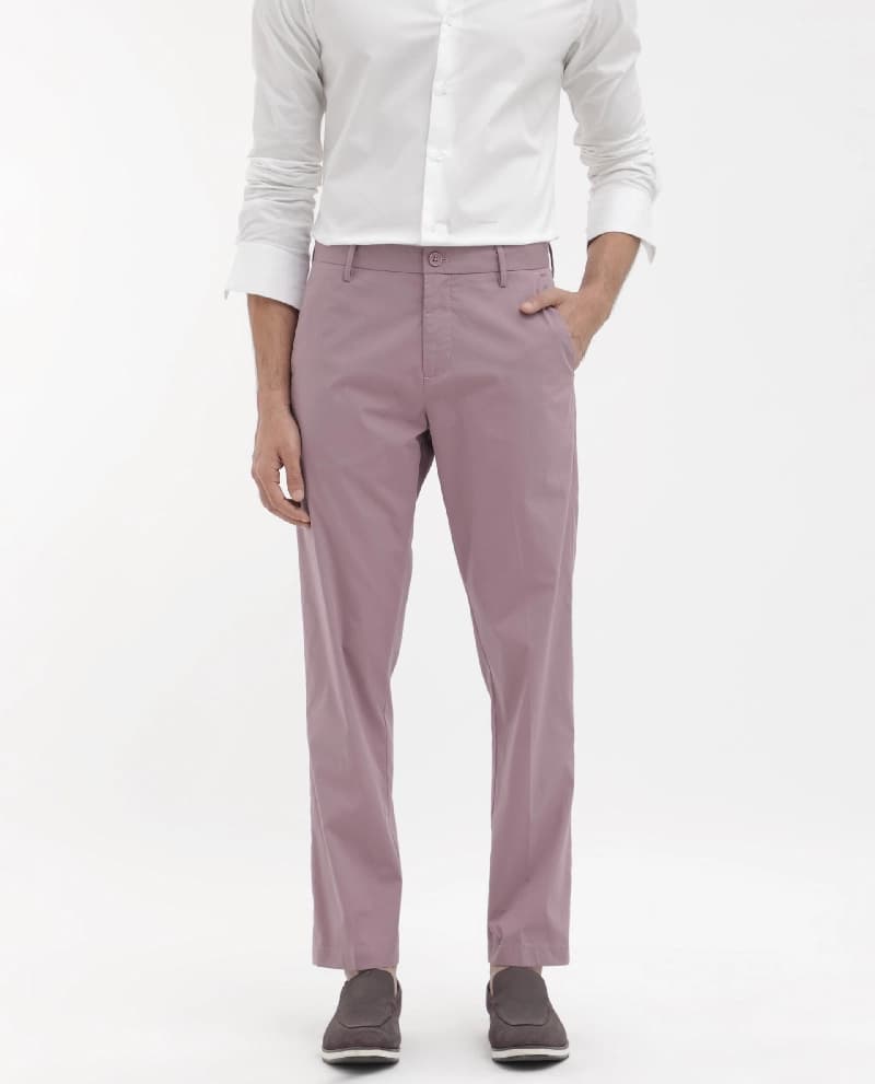 Men's Pink Casual Solid Straight Fit Trouser