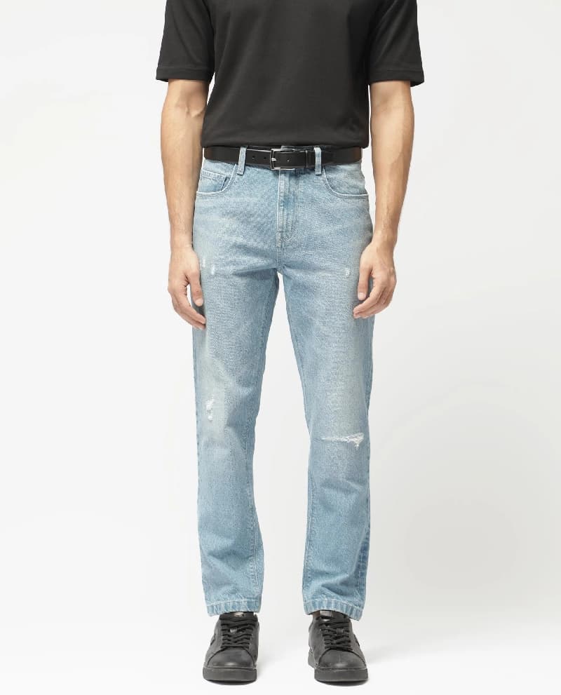 Men's Blue Casual Solid Tapered Fit Jeans