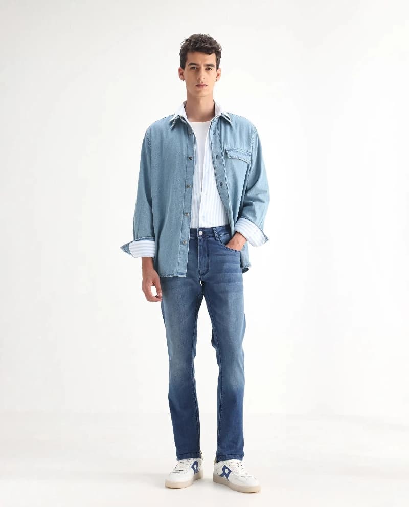 Men's Blue Casual Solid Slim Fit Jeans