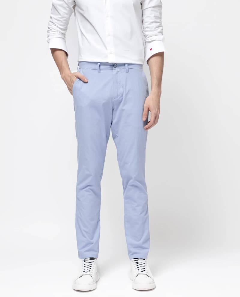 Men's Blue Casual Solid Skinny Fit Trouser