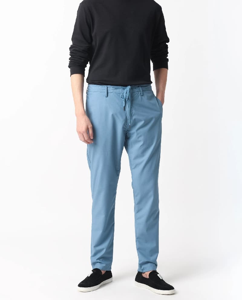 Men's Blue Casual Solid Straight Fit Trouser