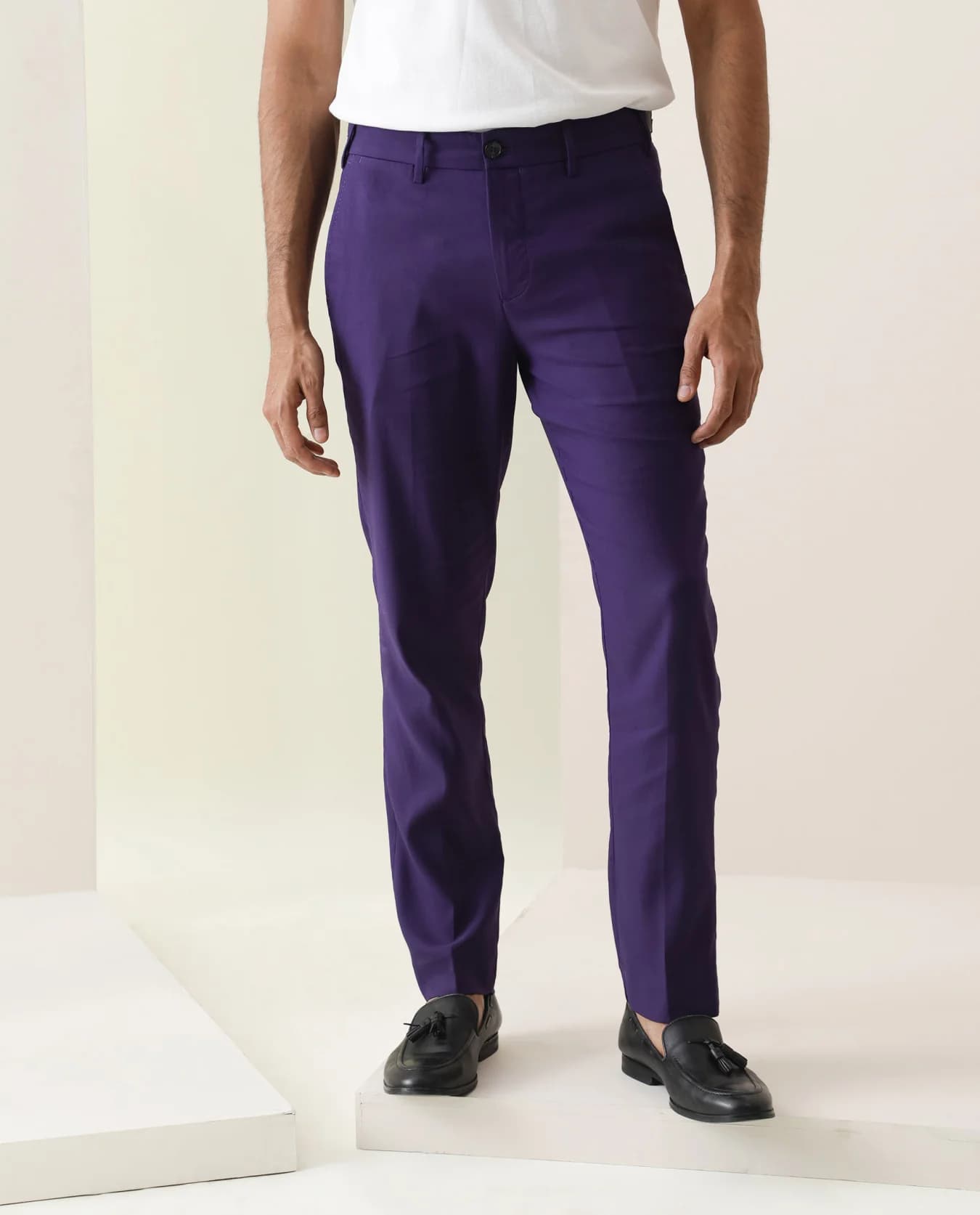 Men's Purple Casual Solid Slim Fit Trouser