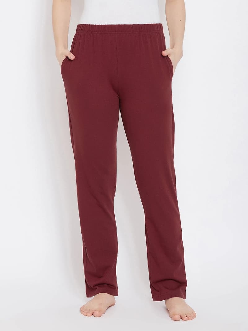 Women's Red Solid Cotton Pyjama