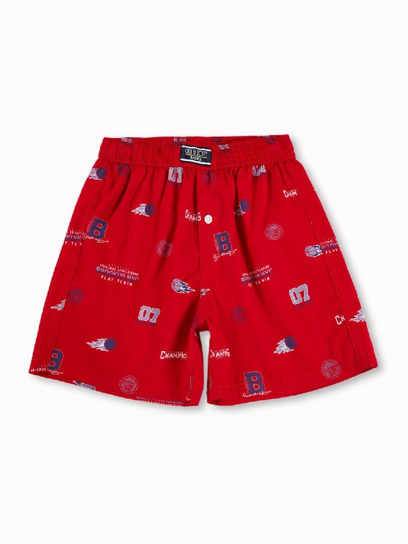 Boys Red Casual Regular Fit Printed Shorts