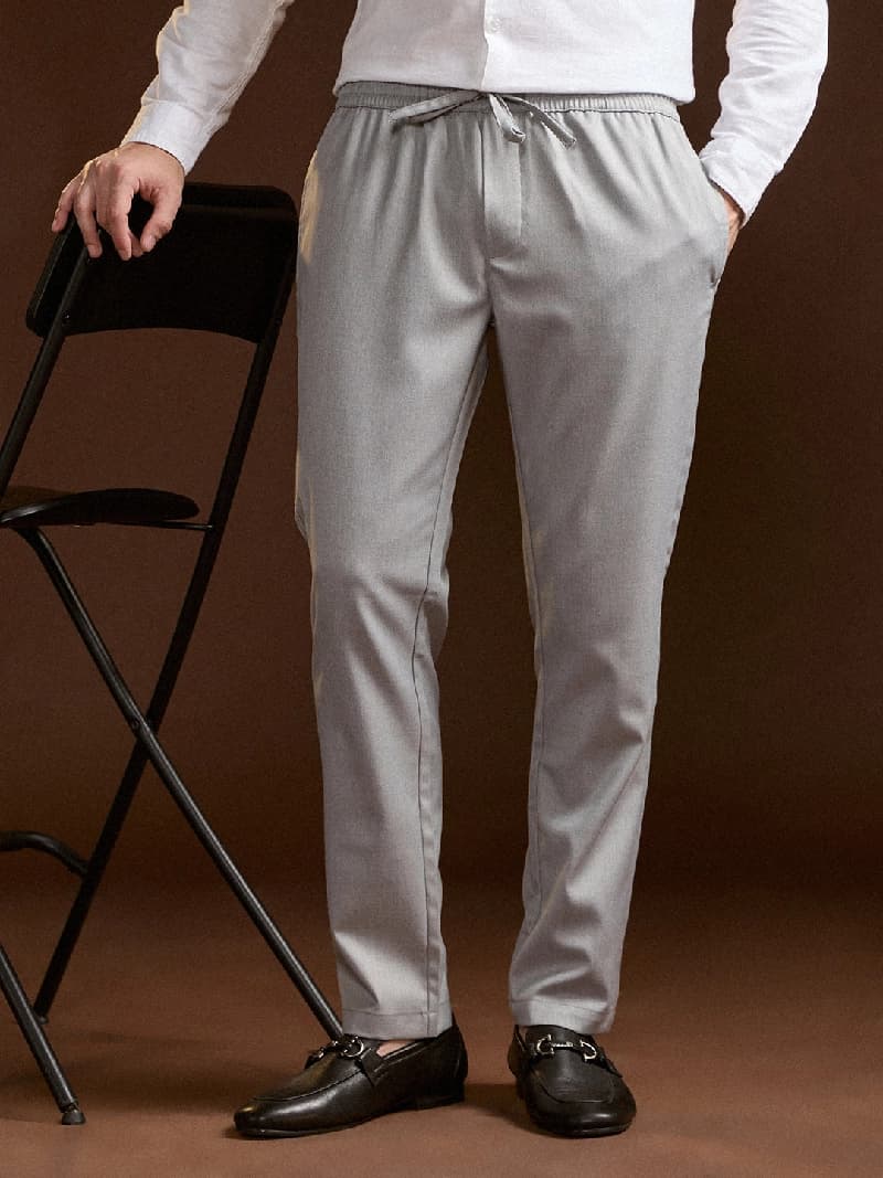 Men's Grey Formal Solid Slim Fit Trouser