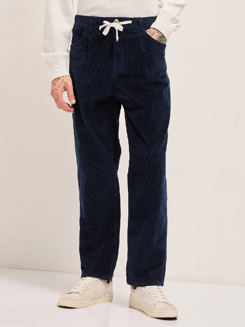 Men's Blue Casual Striped Straight Fit Trouser