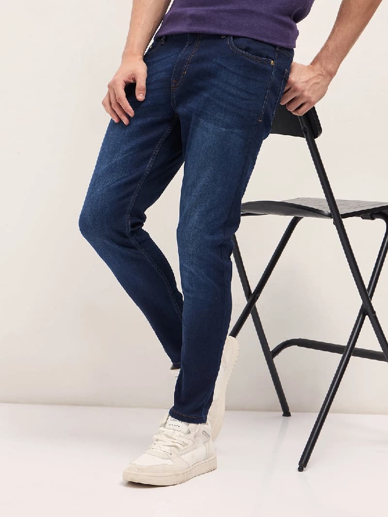 Men's Blue Casual Solid Skinny Fit Jeans