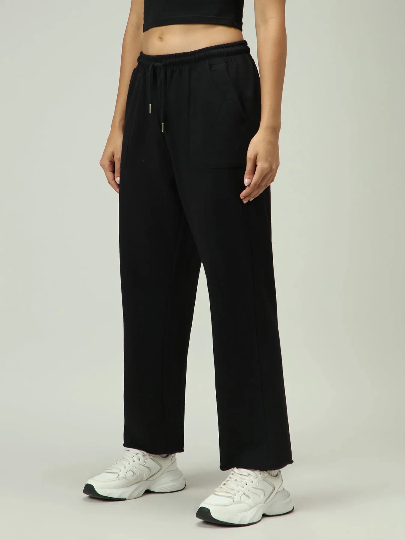 Women's Black Casual Solid Wide Leg Trackpant