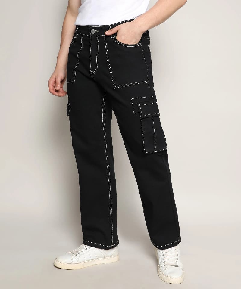 Men's Black Casual Solid Jeans
