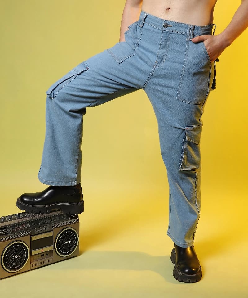 Men's Blue Casual Solid Cargo