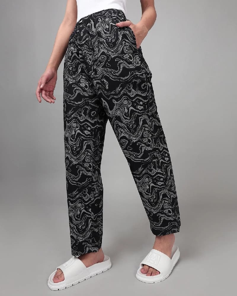 Women's Black Casual Printed Pyjama
