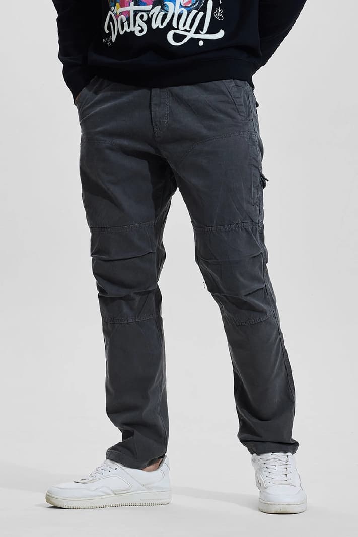 Men's Grey Casual Solid Tapered Fit Cargo