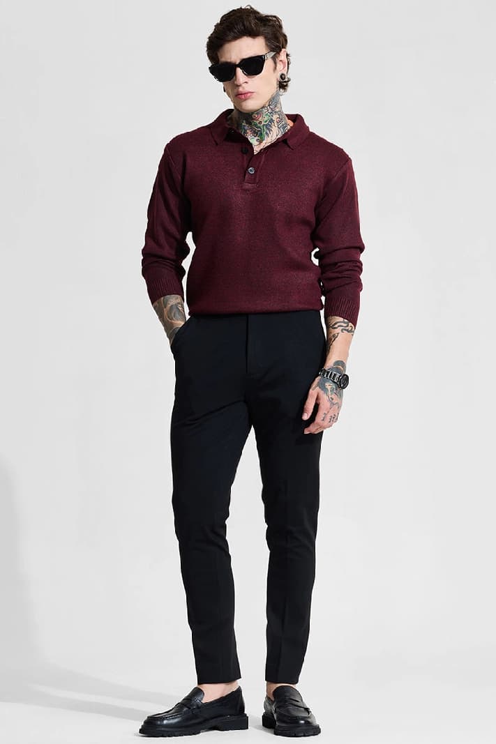 Men's Black Formal Solid Slim Fit Trouser