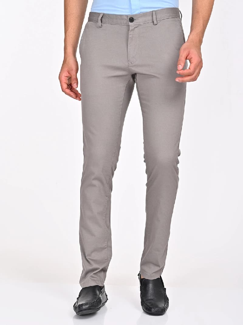 Men's Grey Formal Solid Slim Fit Trouser