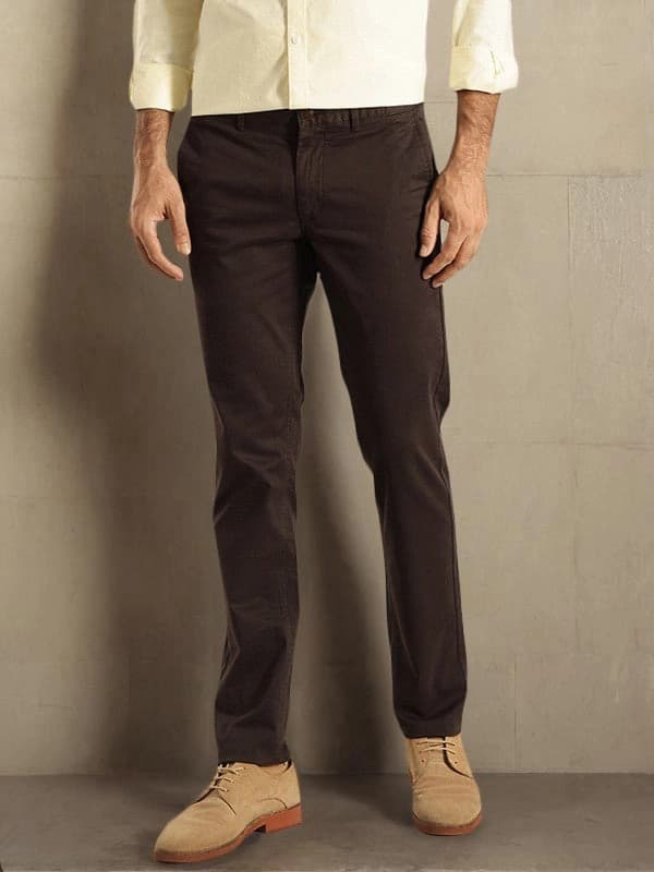 Men's Brown Casual Solid Slim Fit Trouser