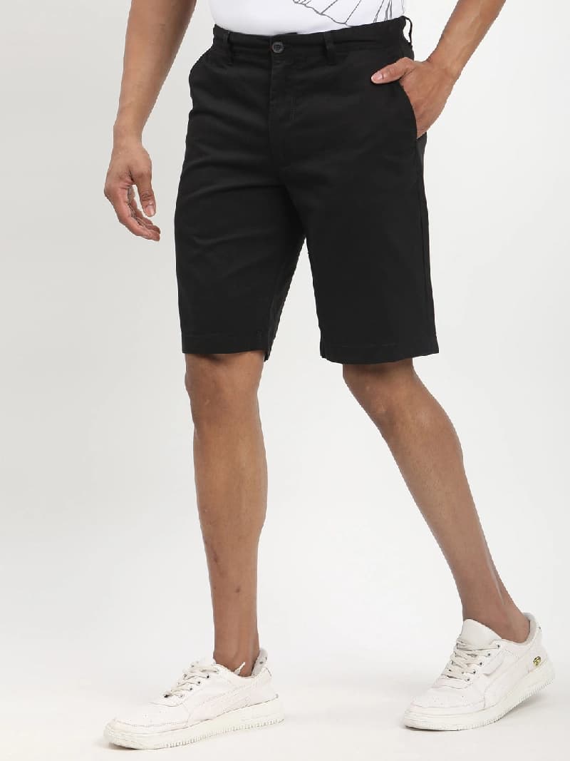 Men's Black Casual Solid Regular Fit Short