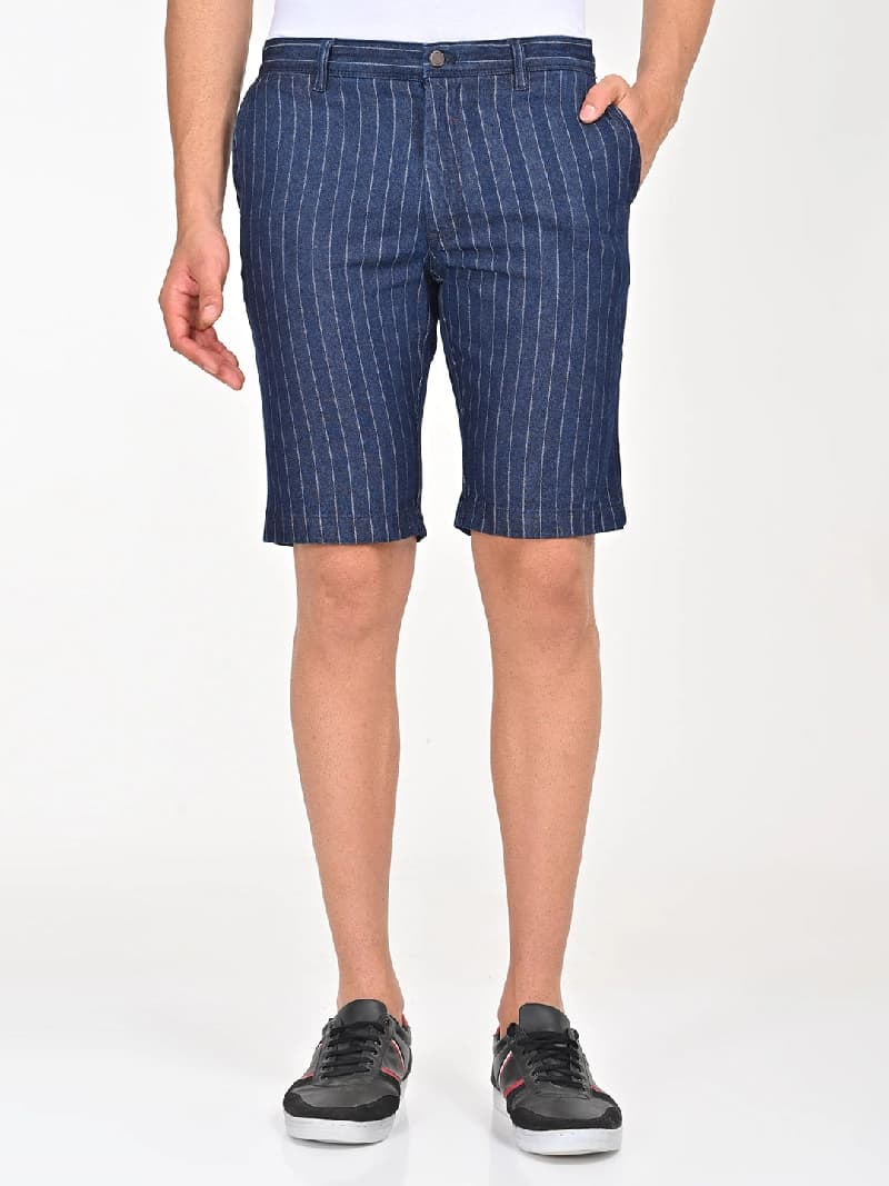 Men's Navy Casual Striped Slim Fit Short