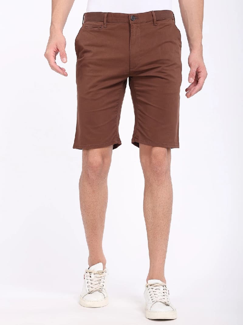Men's Brown Casual Solid Slim Fit Short