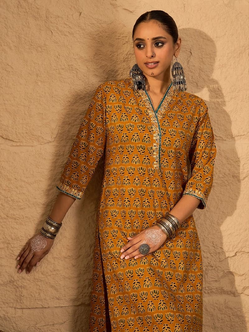 Women's Yellow Festive Kurta Set