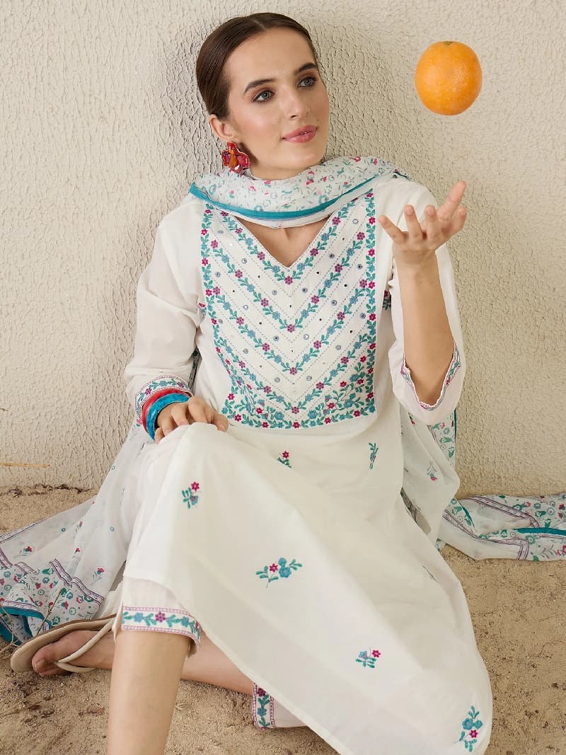 Women's White Festive Kurta Set