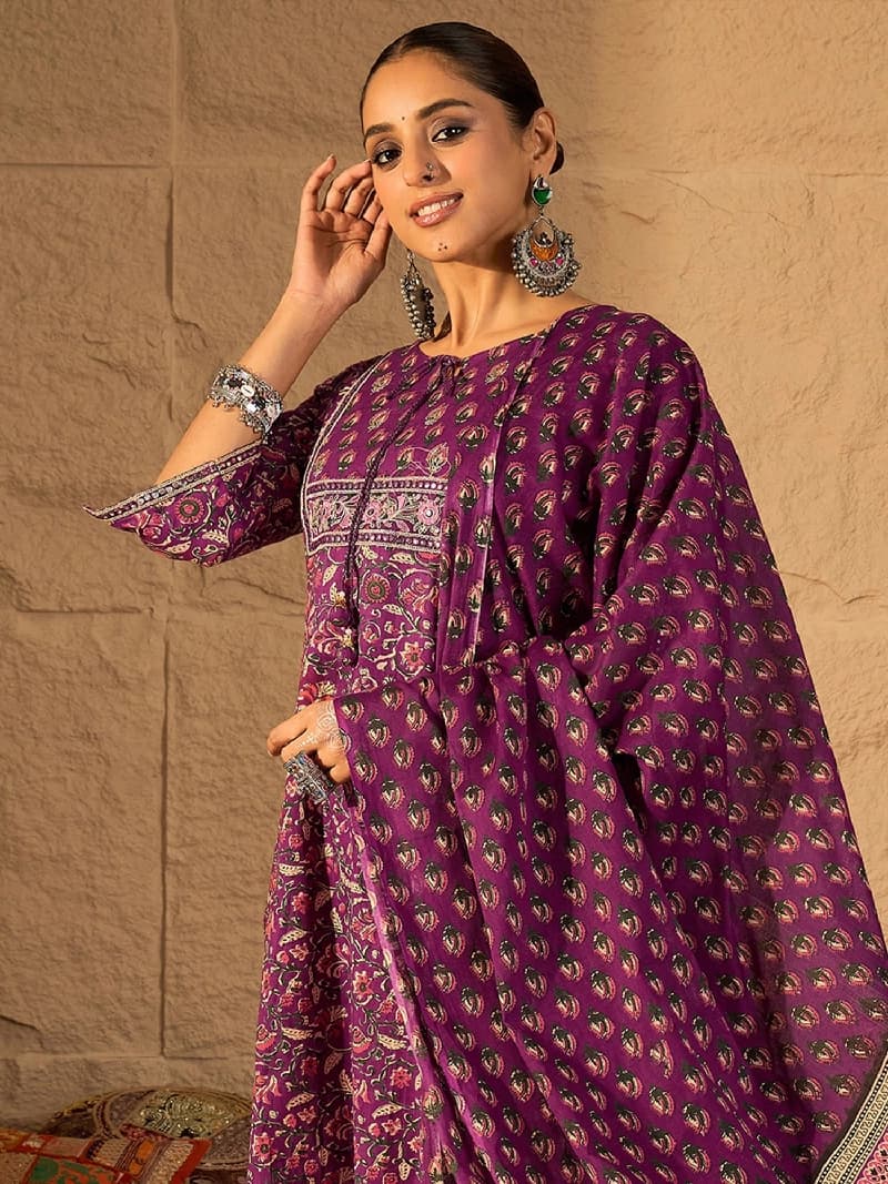 Women's Purple Festive Kurta Set