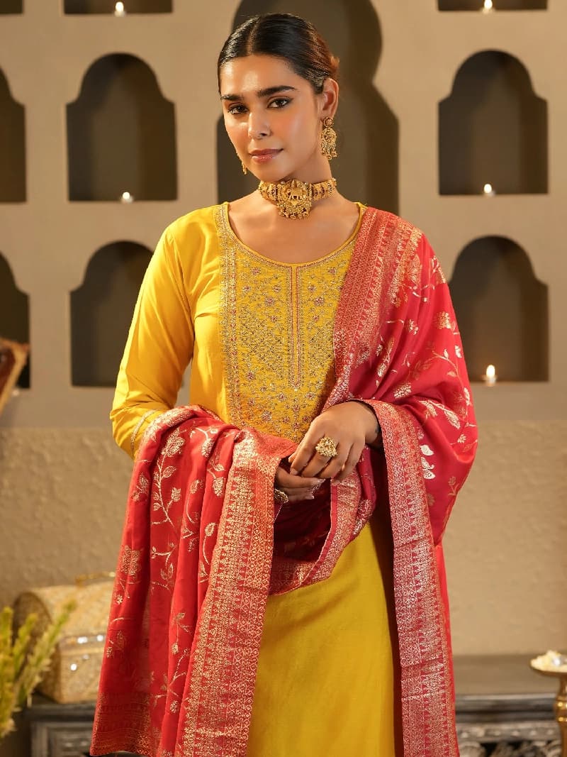 Women's Yellow Festive Kurta Set