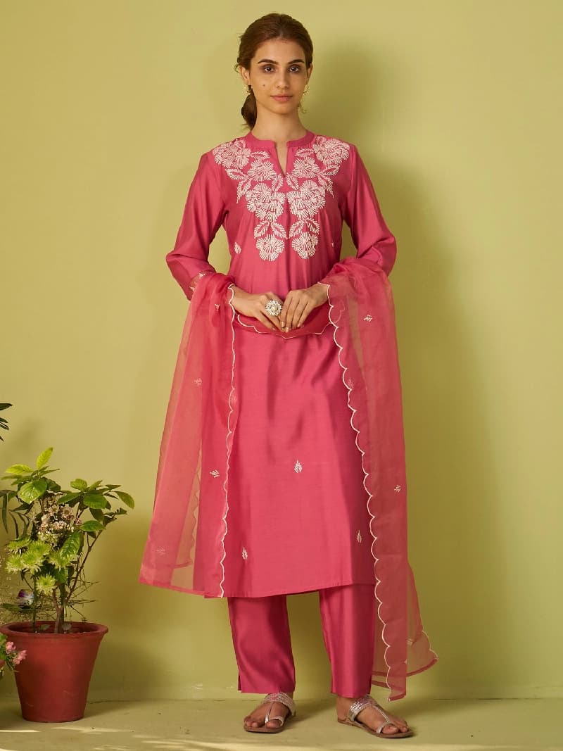 Women's Pink Festive Kurta Set