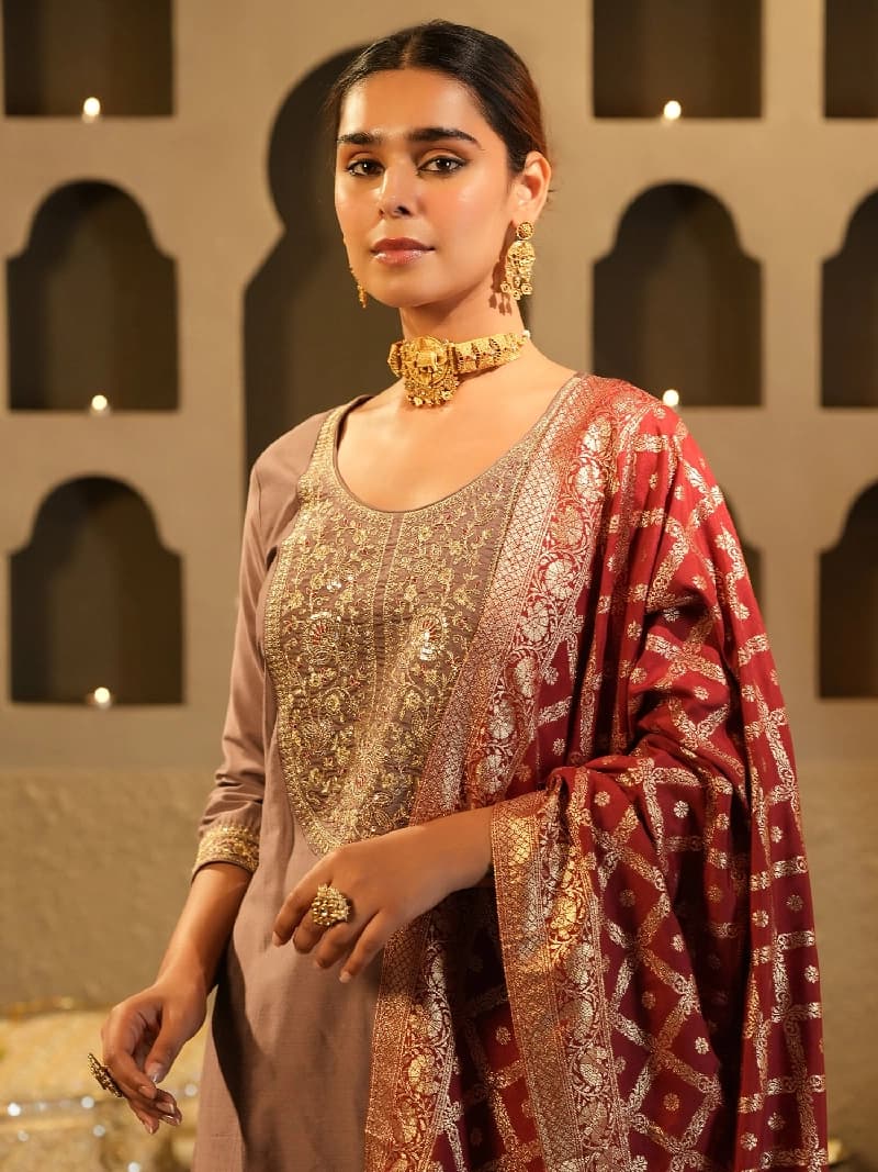 Women's Brown Festive Kurta Set