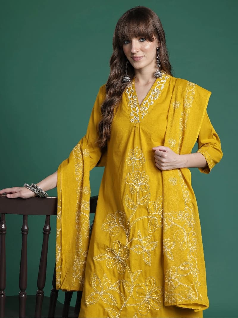 Women's Yellow Festive Kurta Set