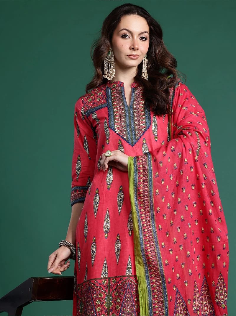 Women's Red Festive Kurta Set