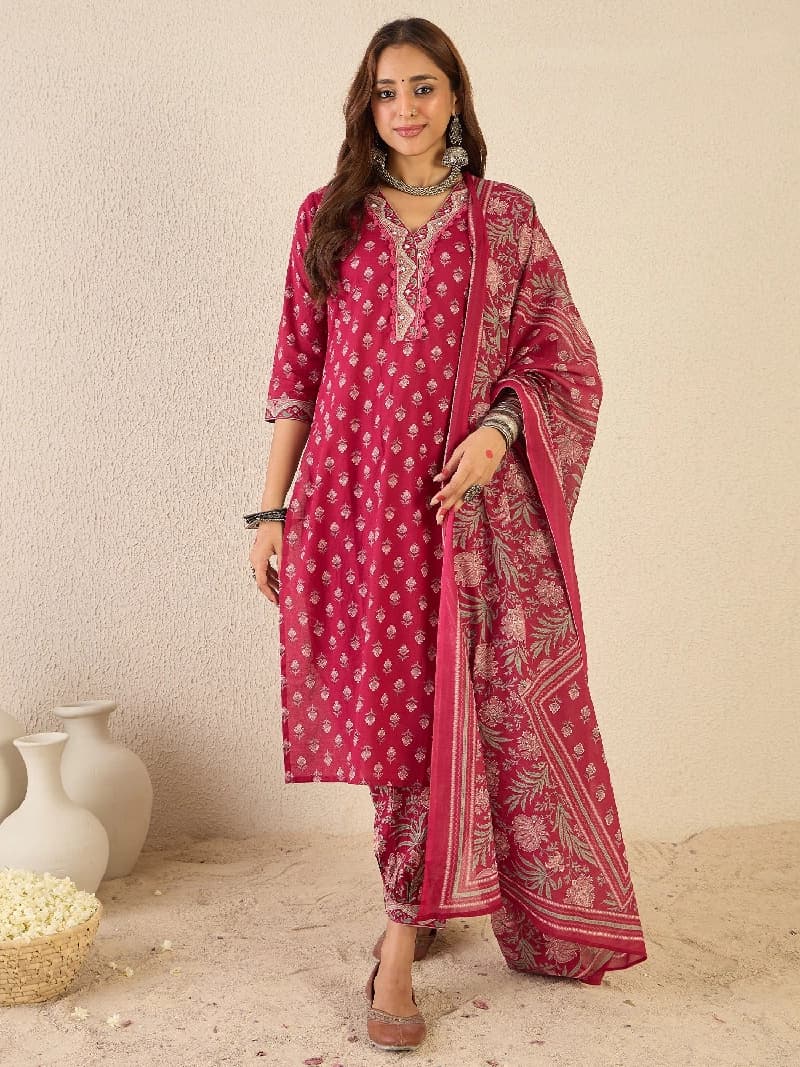 Women's Red Festive Kurta Set