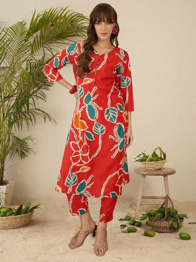 Women's Orange Festive Kurta Set