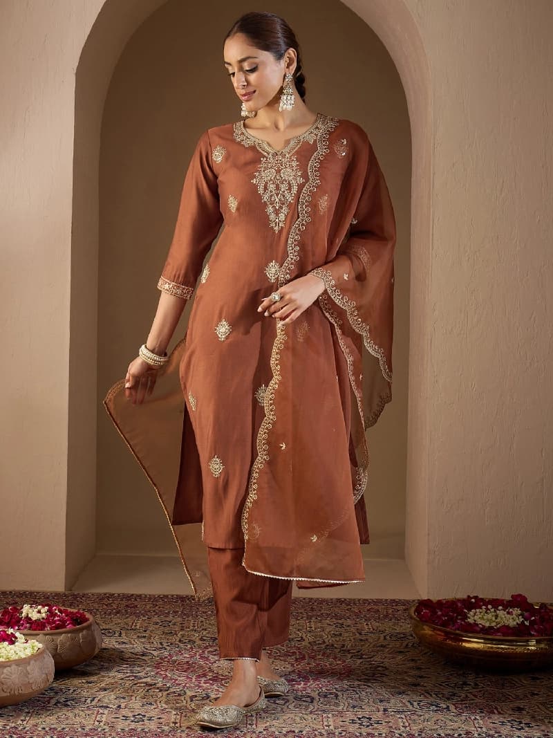 Women's Red Festive Kurta Set