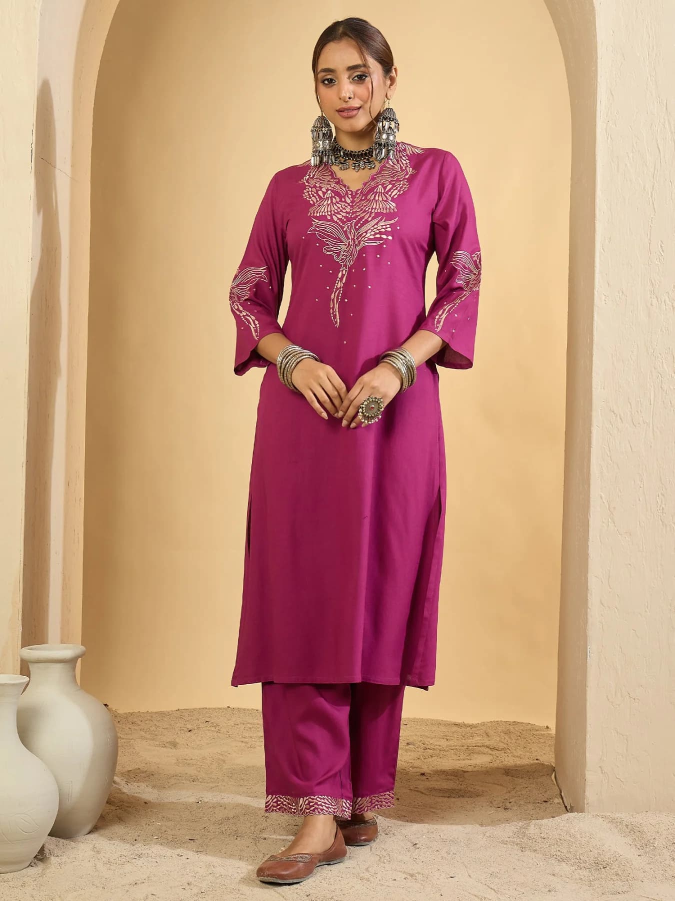 Women's Red Festive Kurta Set