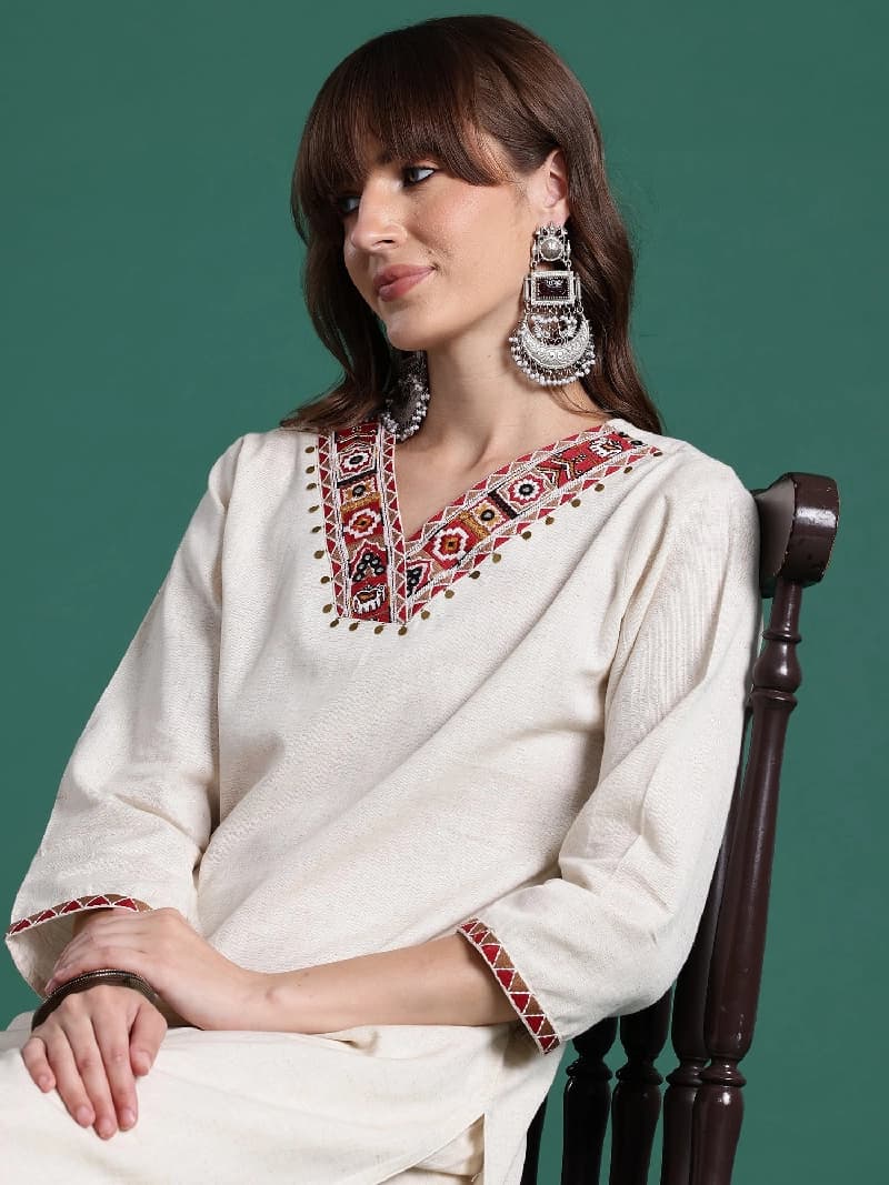 Women's White Festive Kurta Set