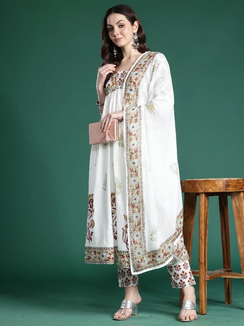 Women's White Festive Kurta Set