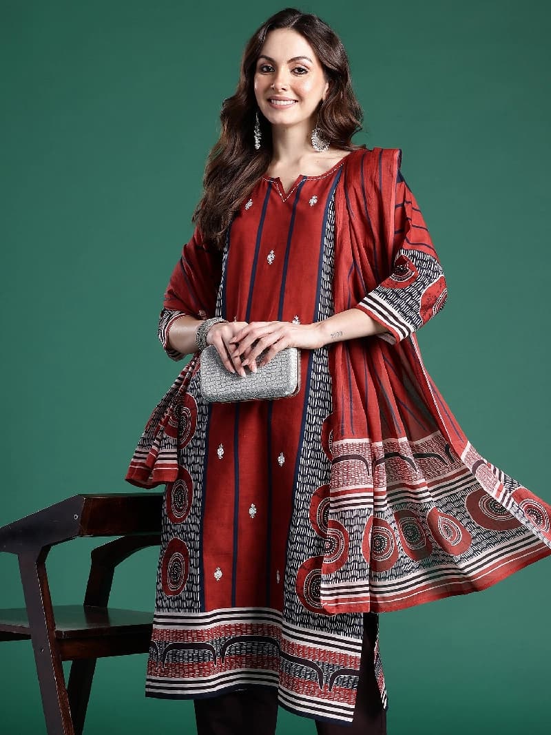 Women's Red Festive Kurta Set