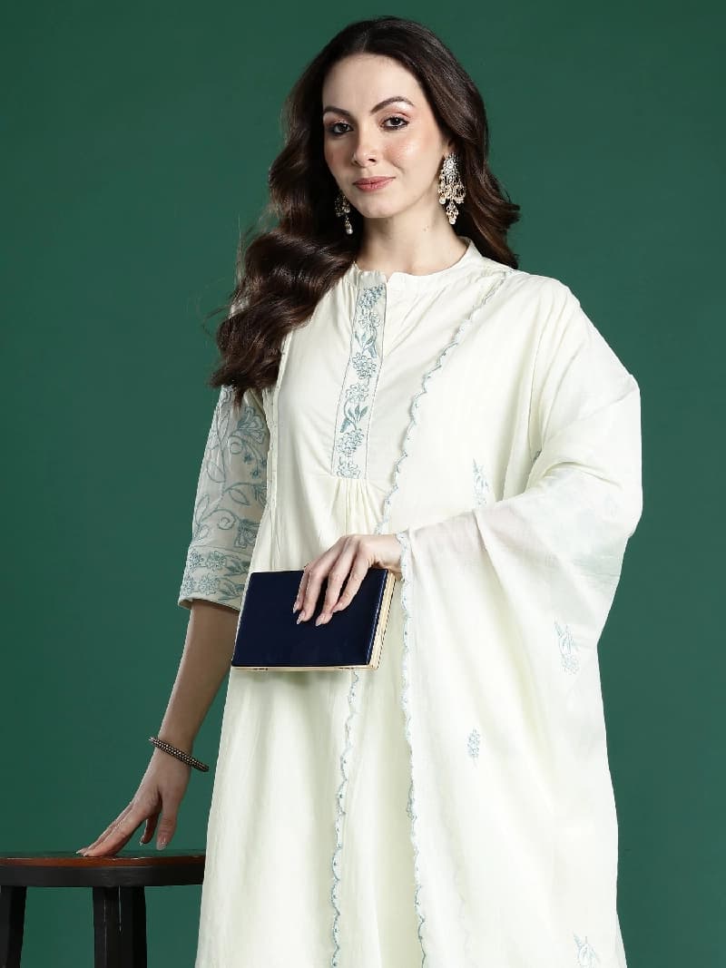 Women's White Festive Kurta Set