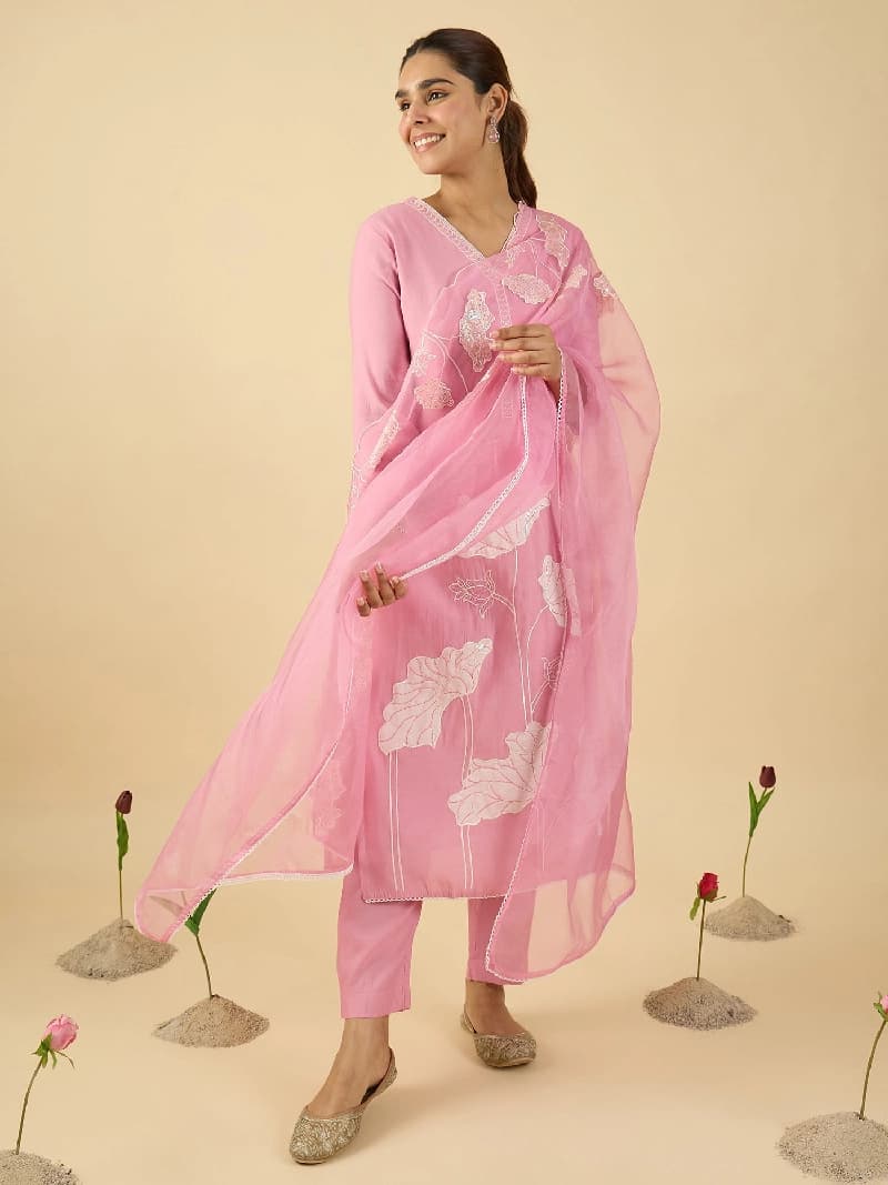Women's Pink Festive Kurta Set