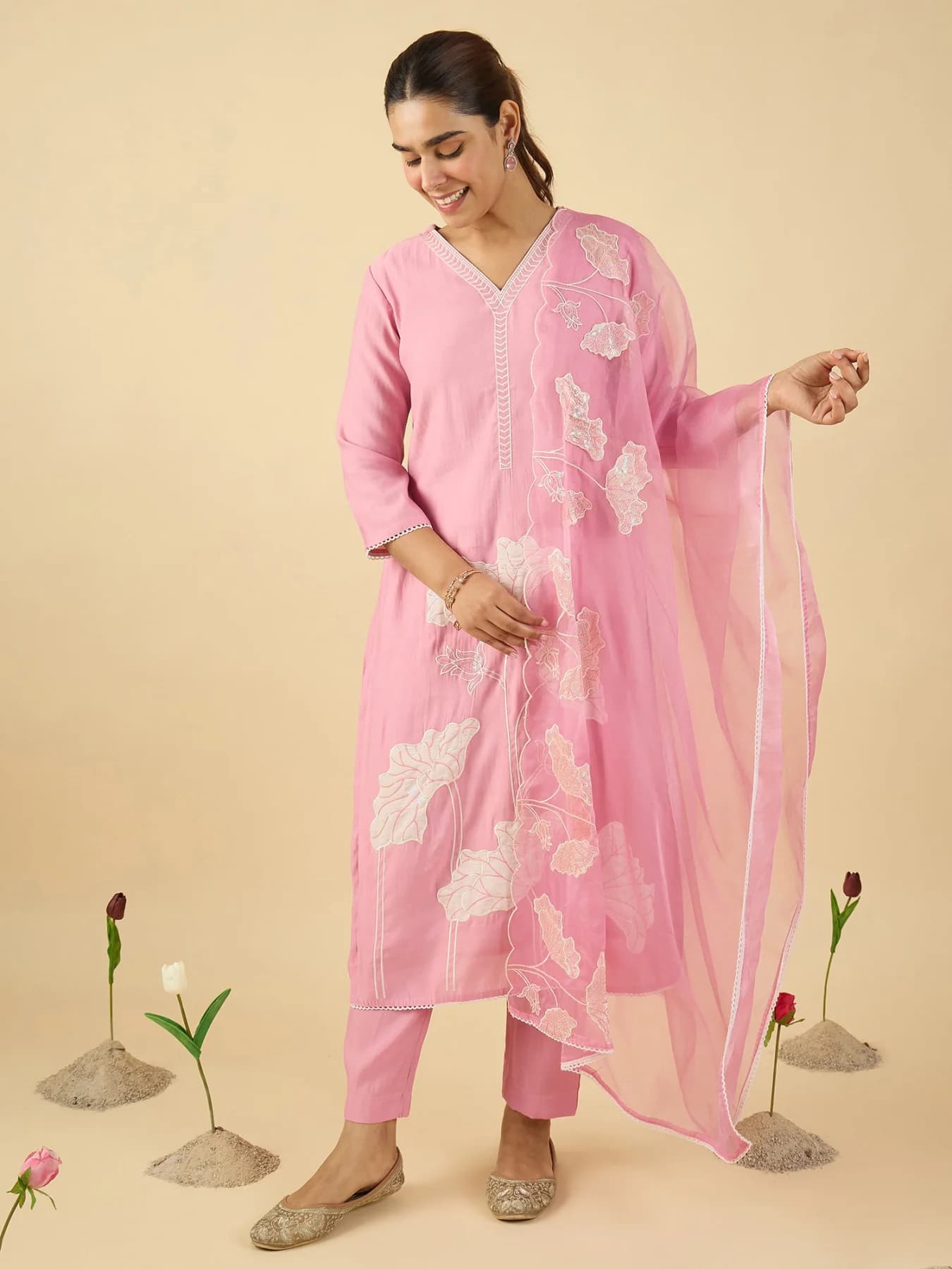 Women's Pink Festive Kurta Set