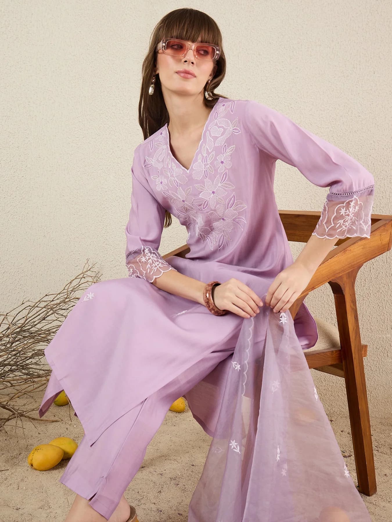 Women's Purple Festive Kurta Set