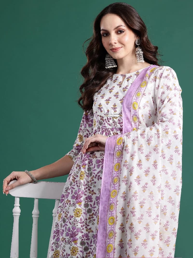 Women's White Festive Kurta Set
