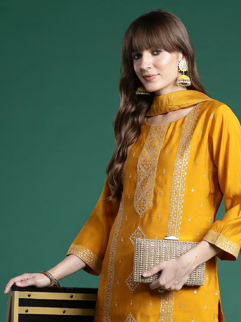 Women's Yellow Festive Kurta Set