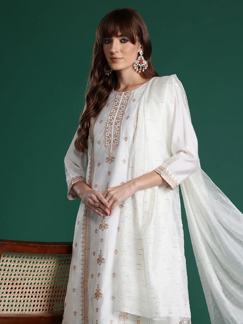 Women's White Festive Kurta Set