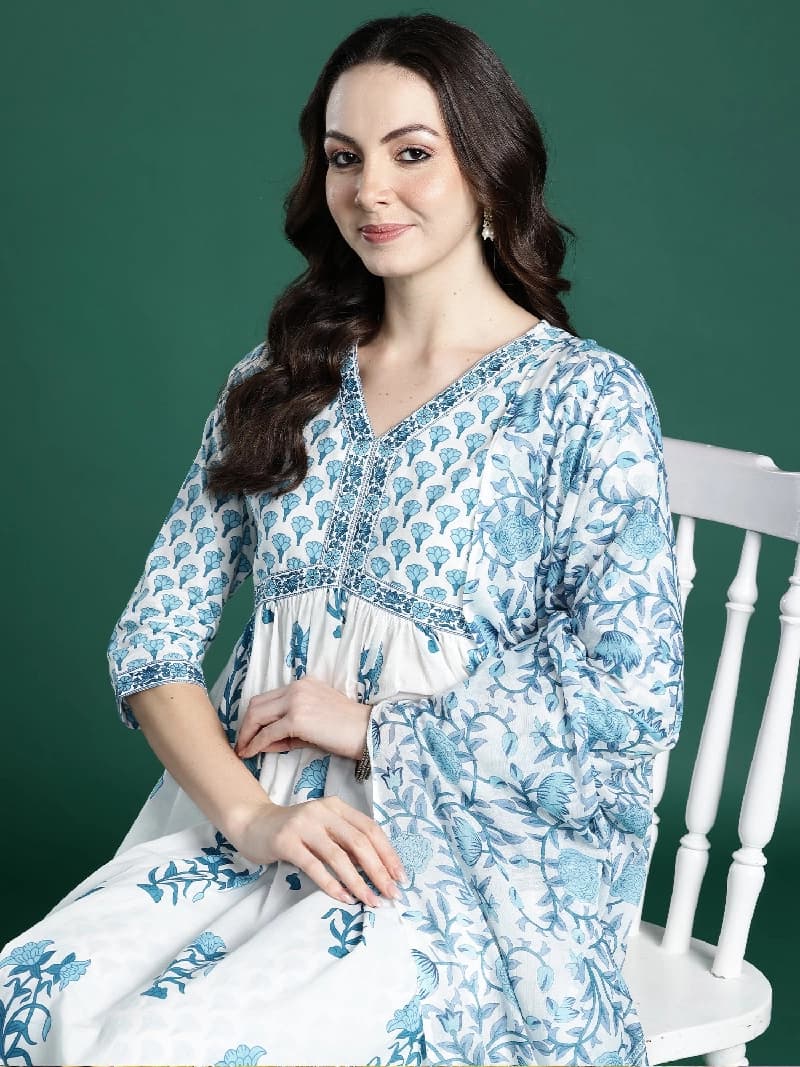 Women's White Festive Kurta Set